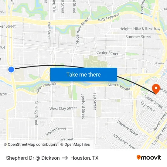 Shepherd Dr @ Dickson to Houston, TX map