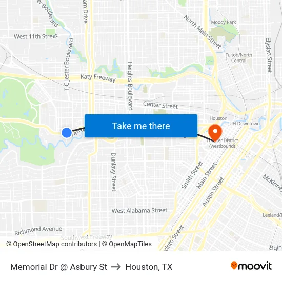 Memorial Dr @ Asbury St to Houston, TX map