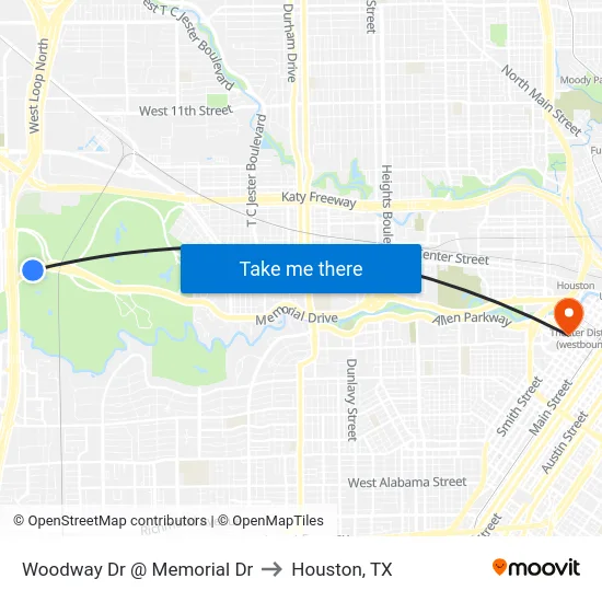 Woodway Dr @ Memorial Dr to Houston, TX map