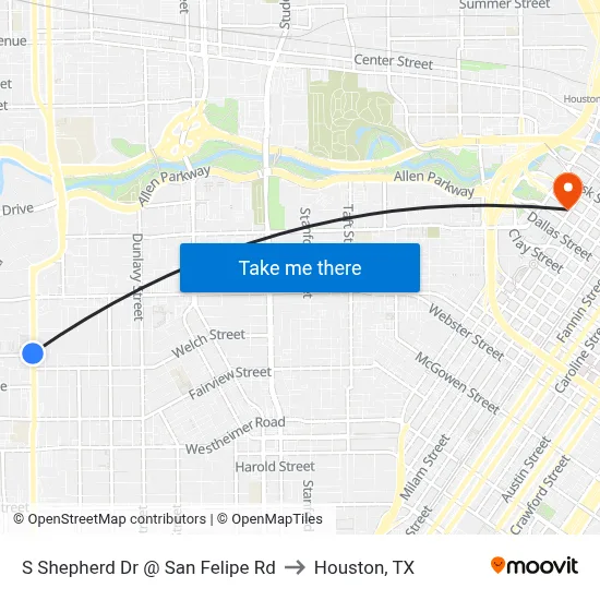 S Shepherd Dr @ San Felipe Rd to Houston, TX map