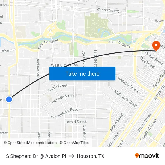S Shepherd Dr @ Avalon Pl to Houston, TX map