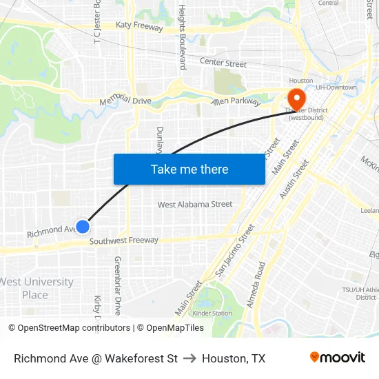 Richmond Ave @ Wakeforest St to Houston, TX map
