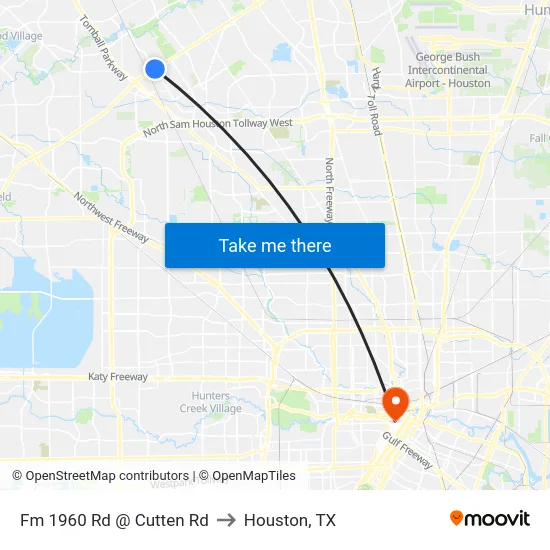 Fm 1960 Rd @ Cutten Rd to Houston, TX map