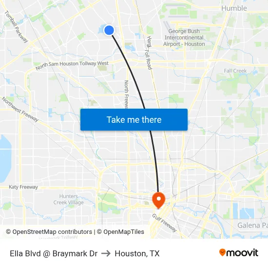 Ella Blvd @ Braymark Dr to Houston, TX map