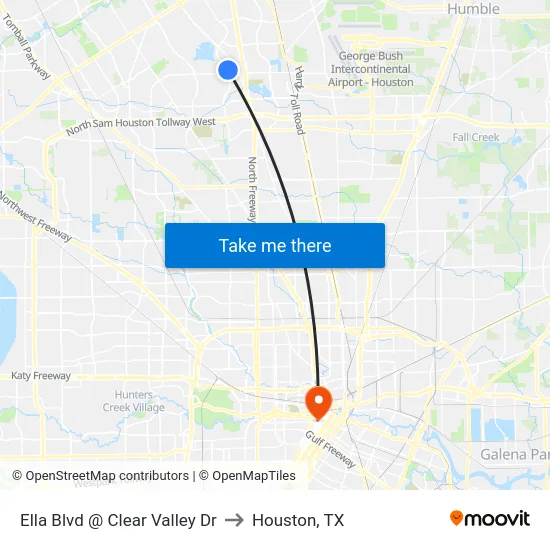 Ella Blvd @ Clear Valley Dr to Houston, TX map