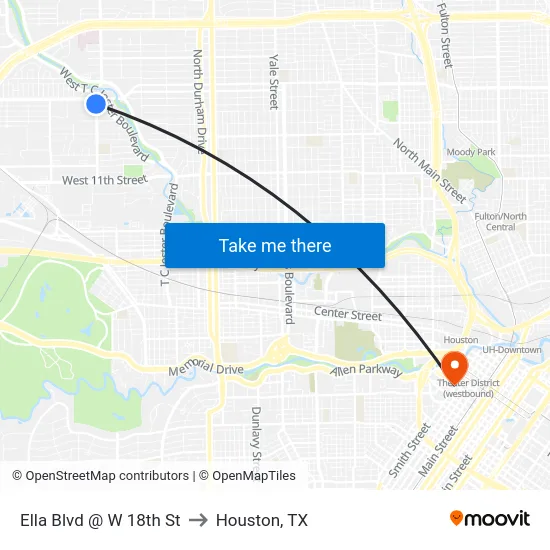 Ella Blvd @ W 18th St to Houston, TX map