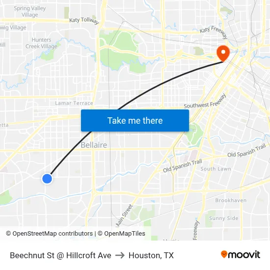Beechnut St @ Hillcroft Ave to Houston, TX map