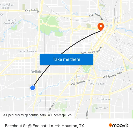 Beechnut St @ Endicott Ln to Houston, TX map