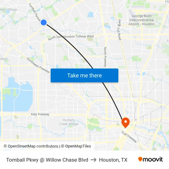 Tomball Pkwy @ Willow Chase Blvd to Houston, TX map