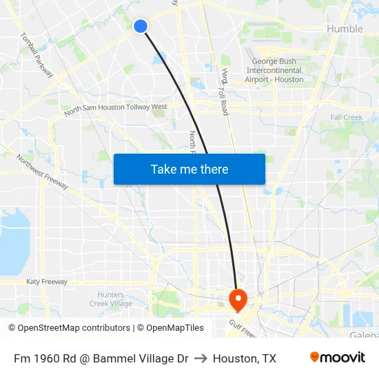 Fm 1960 Rd @ Bammel Village Dr to Houston, TX map