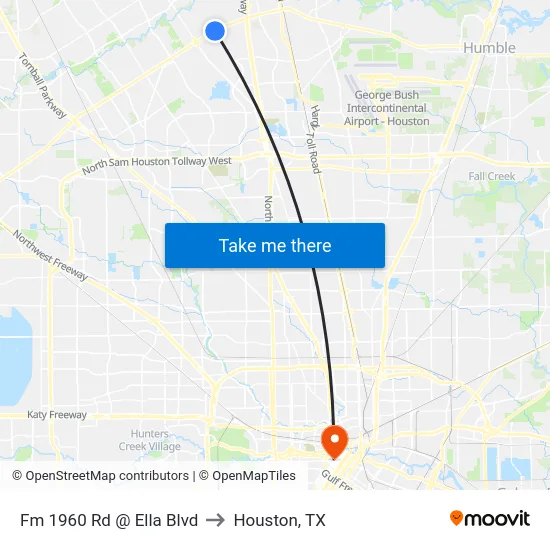 Fm 1960 Rd @ Ella Blvd to Houston, TX map