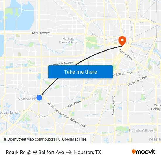 Roark Rd @ W Bellfort Ave to Houston, TX map