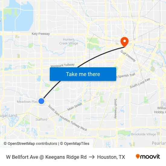 W Bellfort Ave @ Keegans Ridge Rd to Houston, TX map