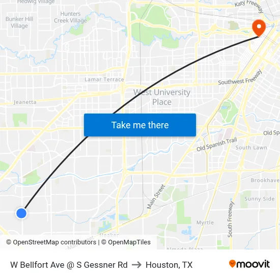 W Bellfort Ave @ S Gessner Rd to Houston, TX map