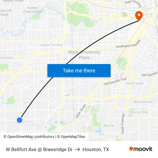 W Bellfort Ave @ Braesridge Dr to Houston, TX map