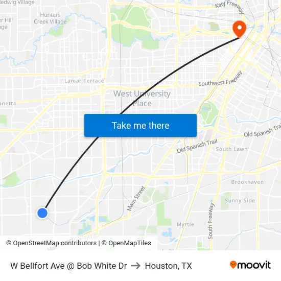 W Bellfort Ave @ Bob White Dr to Houston, TX map