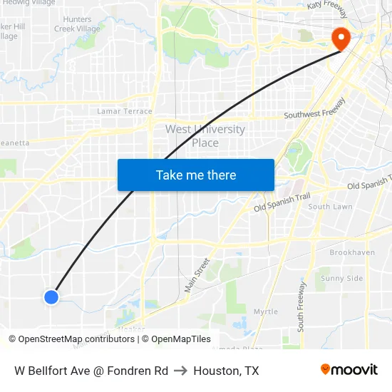 W Bellfort Ave @ Fondren Rd to Houston, TX map