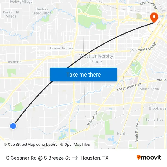 S Gessner Rd @ S Breeze St to Houston, TX map