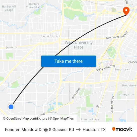 Fondren Meadow Dr @ S Gessner Rd to Houston, TX map