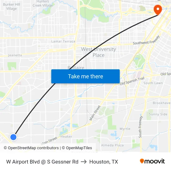 W Airport Blvd @ S Gessner Rd to Houston, TX map