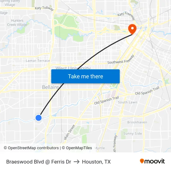 Braeswood Blvd @ Ferris Dr to Houston, TX map