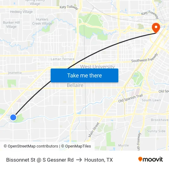 Bissonnet St @ S Gessner Rd to Houston, TX map