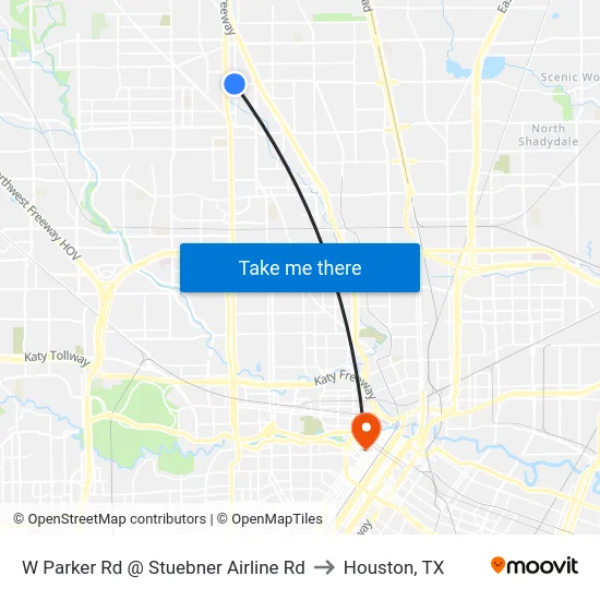 W Parker Rd @ Stuebner Airline Rd to Houston, TX map