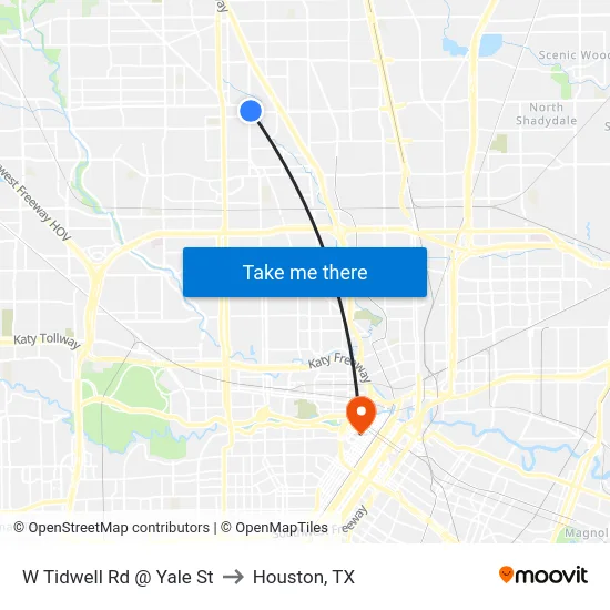 W Tidwell Rd @ Yale St to Houston, TX map