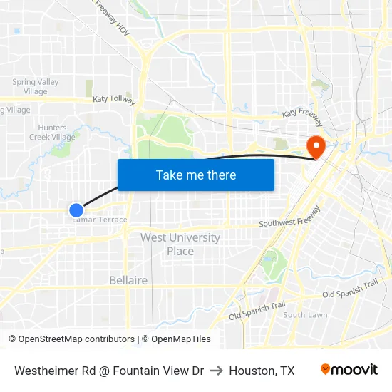 Westheimer Rd @ Fountain View Dr to Houston, TX map