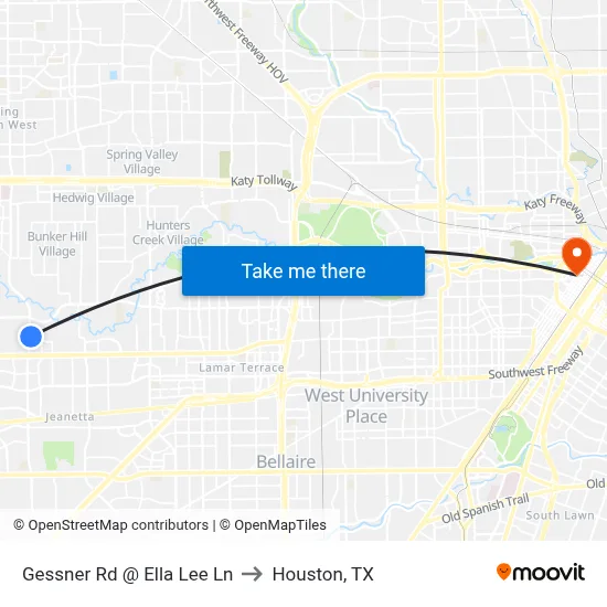 Gessner Rd @ Ella Lee Ln to Houston, TX map