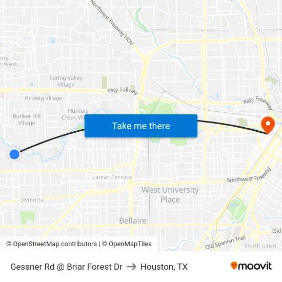 Gessner Rd @ Briar Forest Dr to Houston, TX map