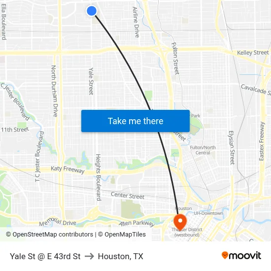 Yale St @ E 43rd St to Houston, TX map