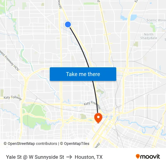 Yale St @ W Sunnyside St to Houston, TX map
