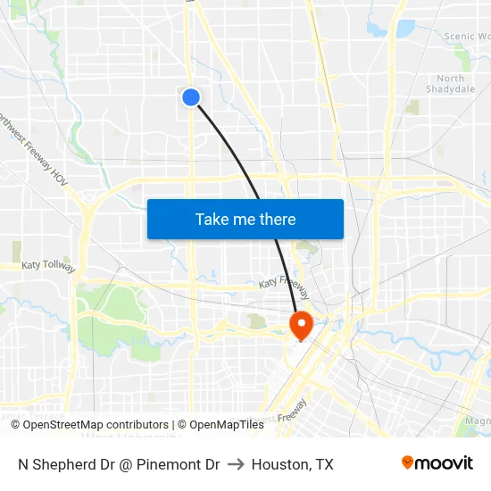 N Shepherd Dr @ Pinemont Dr to Houston, TX map