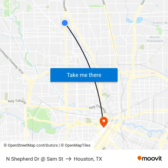 N Shepherd Dr @ Sam St to Houston, TX map