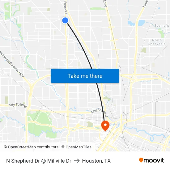 N Shepherd Dr @ Millville Dr to Houston, TX map