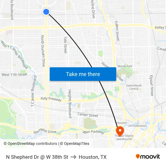 N Shepherd Dr @ W 38th St to Houston, TX map