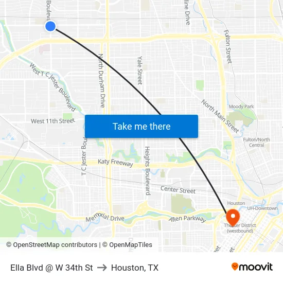 Ella Blvd @ W 34th St to Houston, TX map