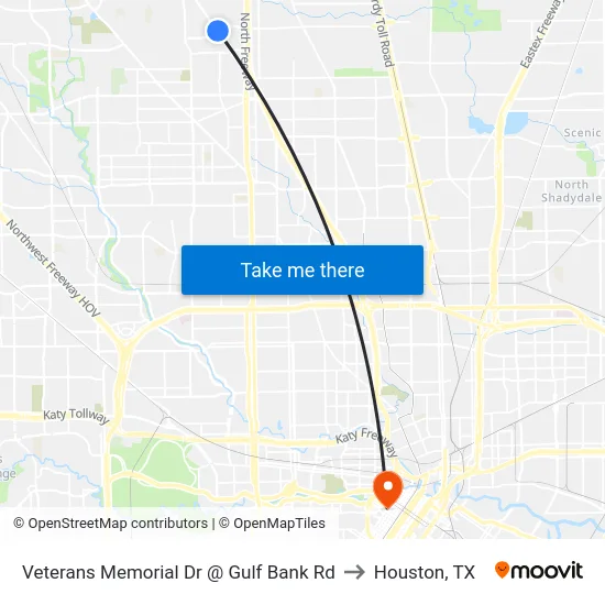 Veterans Memorial Dr @ Gulf Bank Rd to Houston, TX map