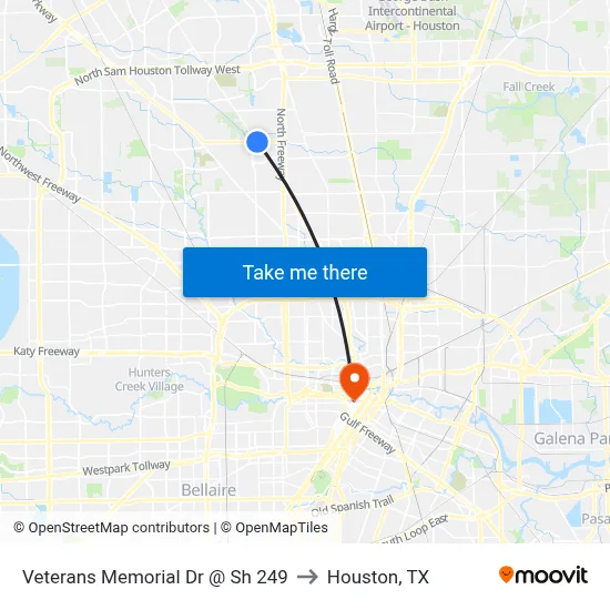 Veterans Memorial Dr @ Sh 249 to Houston, TX map