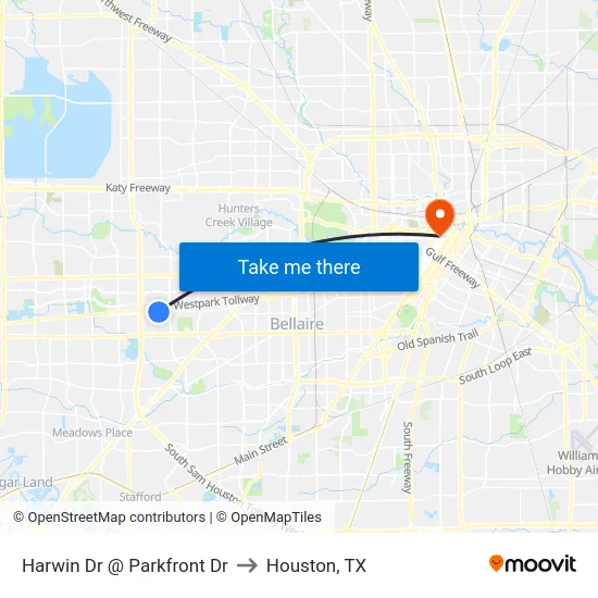 Harwin Dr @ Parkfront Dr to Houston, TX map