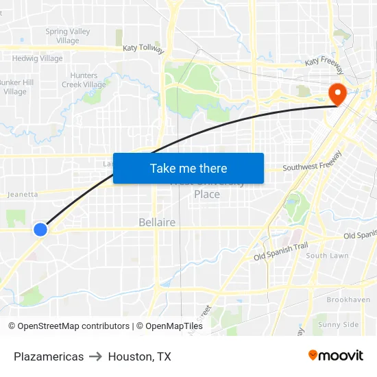 Plazamericas to Houston, TX map