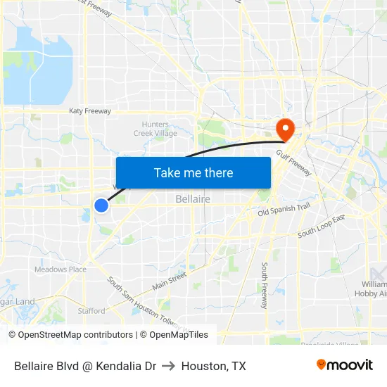 Bellaire Blvd @ Kendalia Dr to Houston, TX map