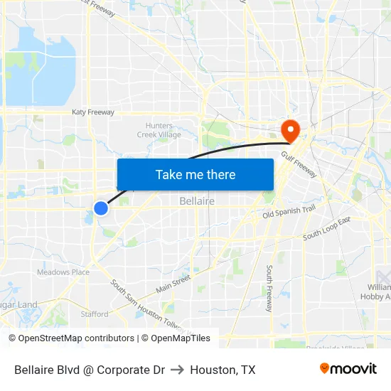 Bellaire Blvd @ Corporate Dr to Houston, TX map