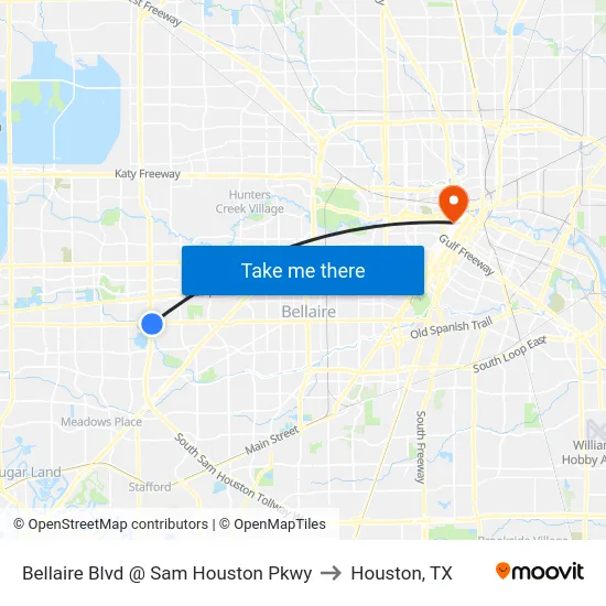 Bellaire Blvd @ Sam Houston Pkwy to Houston, TX map