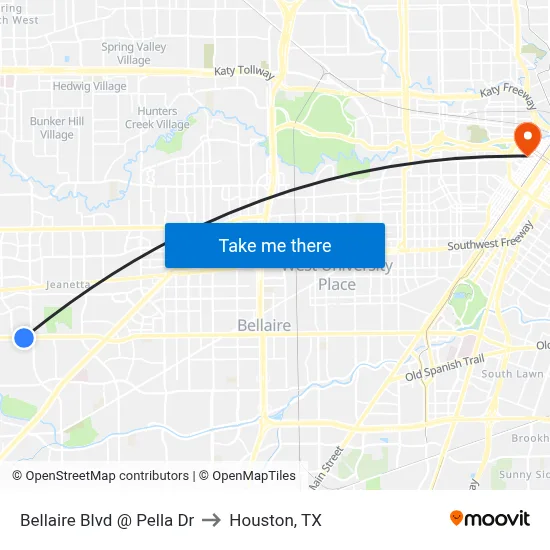 Bellaire Blvd @ Pella Dr to Houston, TX map