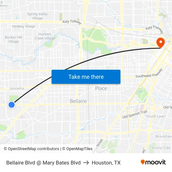 Bellaire Blvd @ Mary Bates Blvd to Houston, TX map