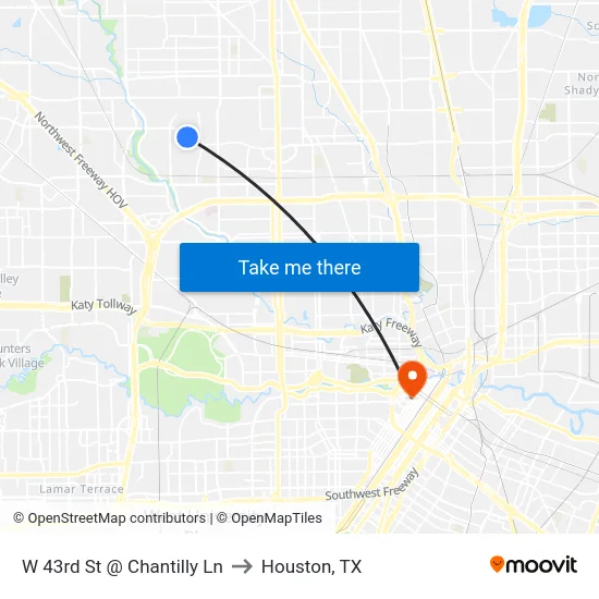 W 43rd St @ Chantilly Ln to Houston, TX map