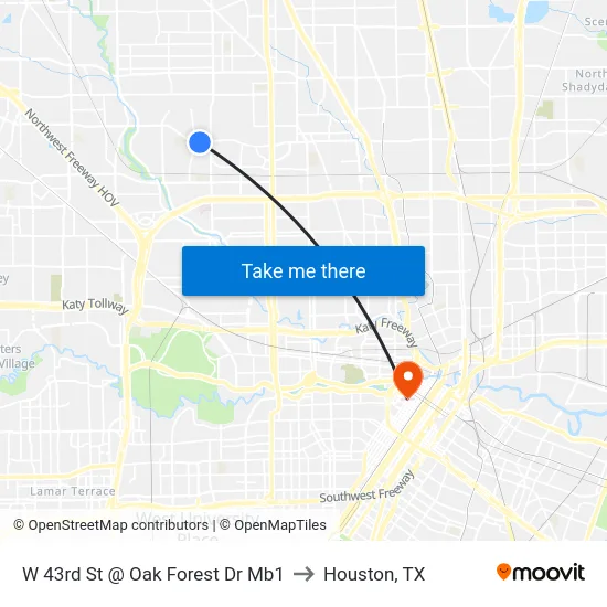 W 43rd St @ Oak Forest Dr Mb1 to Houston, TX map