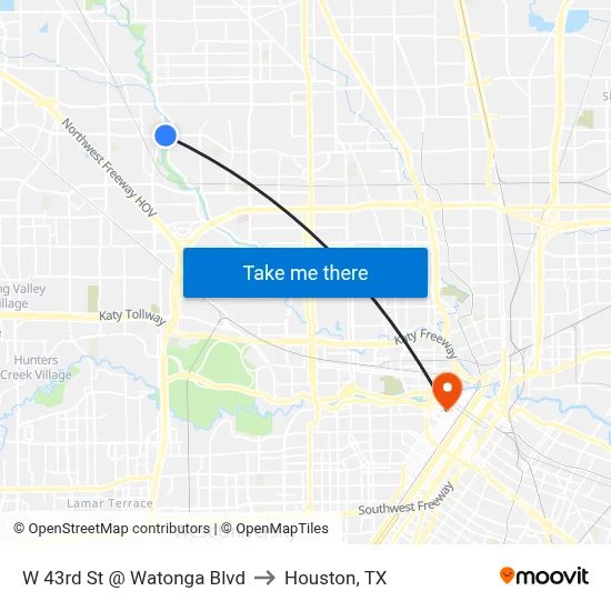 W 43rd St @ Watonga Blvd to Houston, TX map
